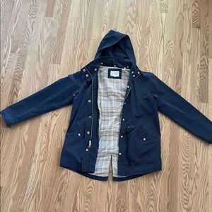 Vintage Steven Alan Navy Hooded Windbreaker with Plaid Lining